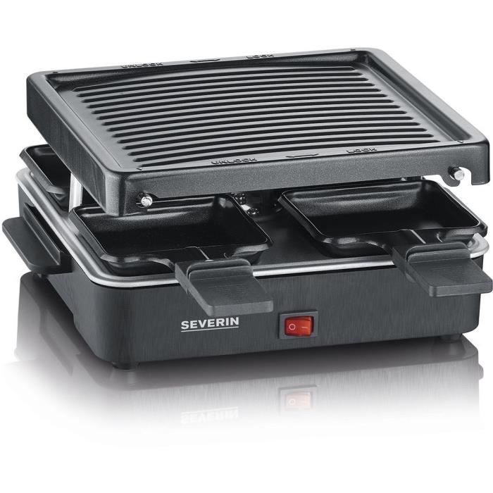 SEVERIN Raclette Gril 4 personnes compacte, facile a ranger, idéal pour les petits ménages, surface de cuisson 21 x 21cm, RG 2370