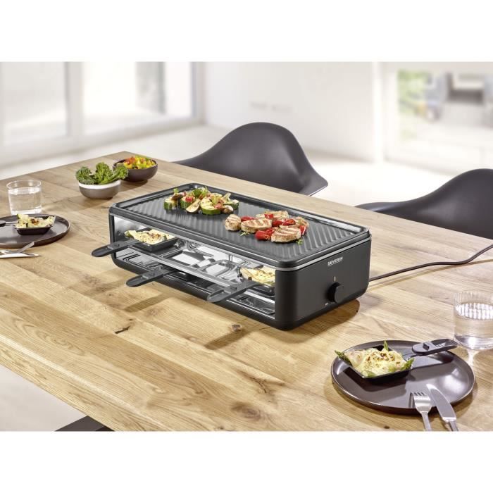 Appareil a raclette - SEVERIN - RG2365 - 8 personnes - Plaque de cuisson céramique 48 x 24 cm - Gril raclette 1300 W - Noir