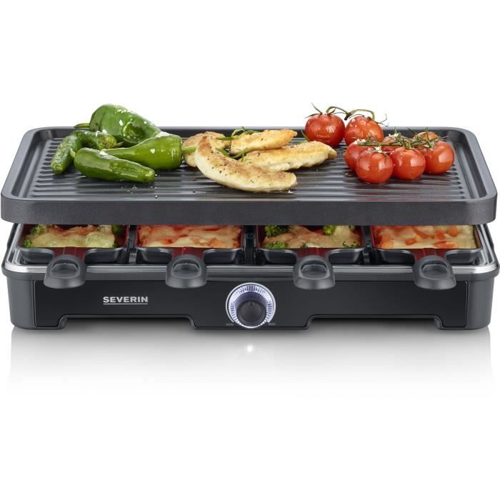 Appareil a raclette - SEVERIN - RG9670 - 8 personnes - Grande plaque de cuisson antiadhésive  41,7 x 26,3 cm - 1400 W - Noir