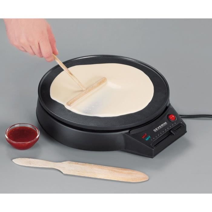 SEVERIN CM2198 - Crepiere diametre 30cm 1000W - Thermostat réglable - Inclus spatule a crepe et répartiteur de pâte en bois - Noir