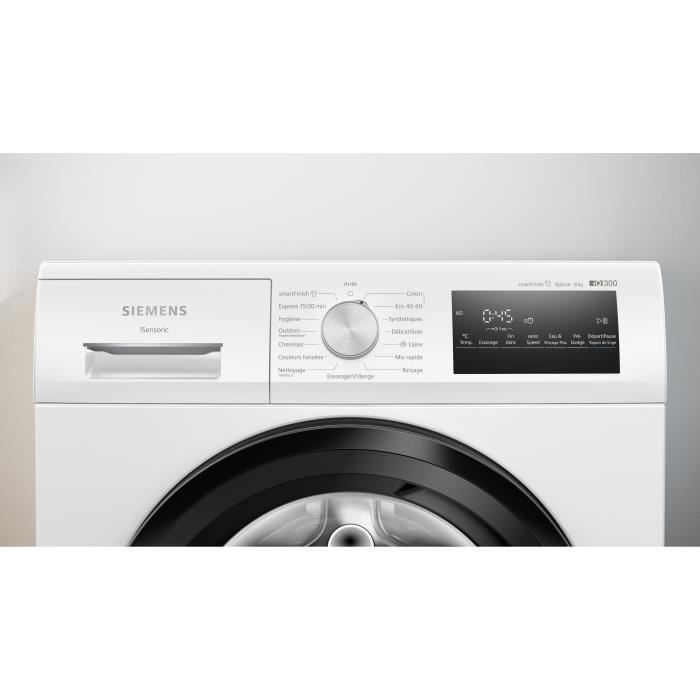 Lave-linge hublot SIEMENS WM12N228FR IQ300 - 8 kg - Induction - Fonction Vapeur - L60cm - 1200 trs/min - Noir