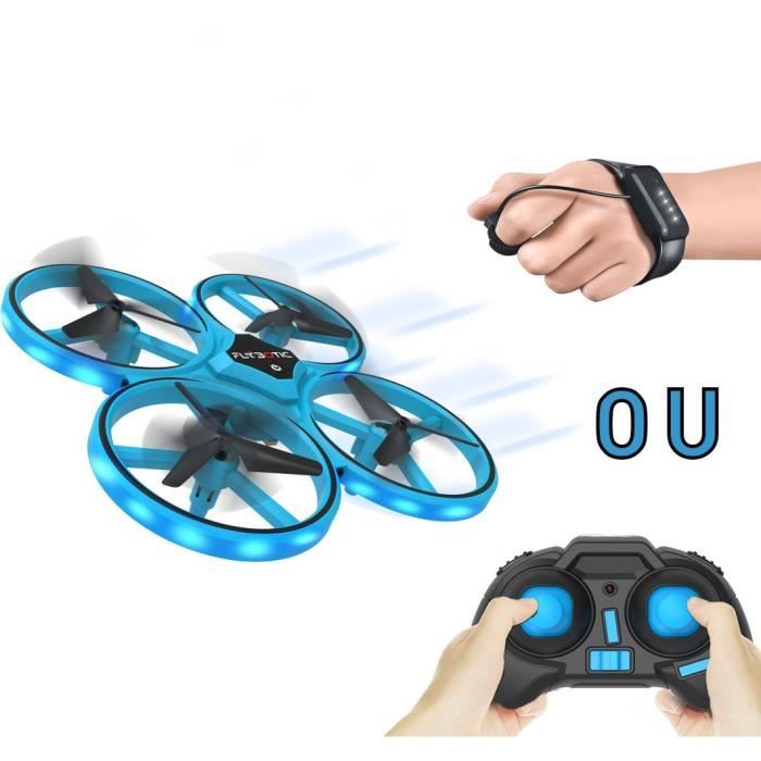 Mini drone lumineux avec double télécommande - FLYBOTIC - Looping 360 - Bleu