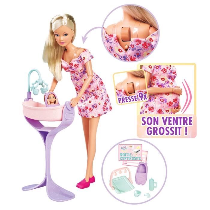 Smoby - Steffi Love - Future Maman - Poupée mannequin enceinte (29cm) - Accesoires pour bébé - Bouton pour faire grossir son ventre