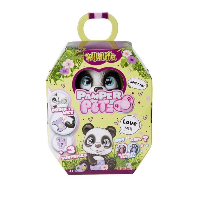 Smoby - Pamper Petz - Panda a adopter - 4 accessoires - Articulé - Bois et fais pipi - Certificat d'adoption - Des 3 ans