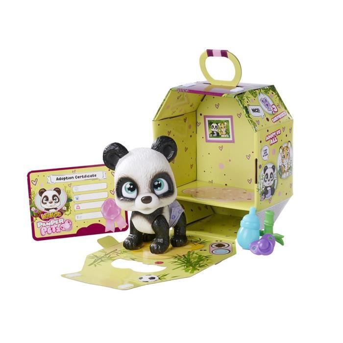 Smoby - Pamper Petz - Panda a adopter - 4 accessoires - Articulé - Bois et fais pipi - Certificat d'adoption - Des 3 ans