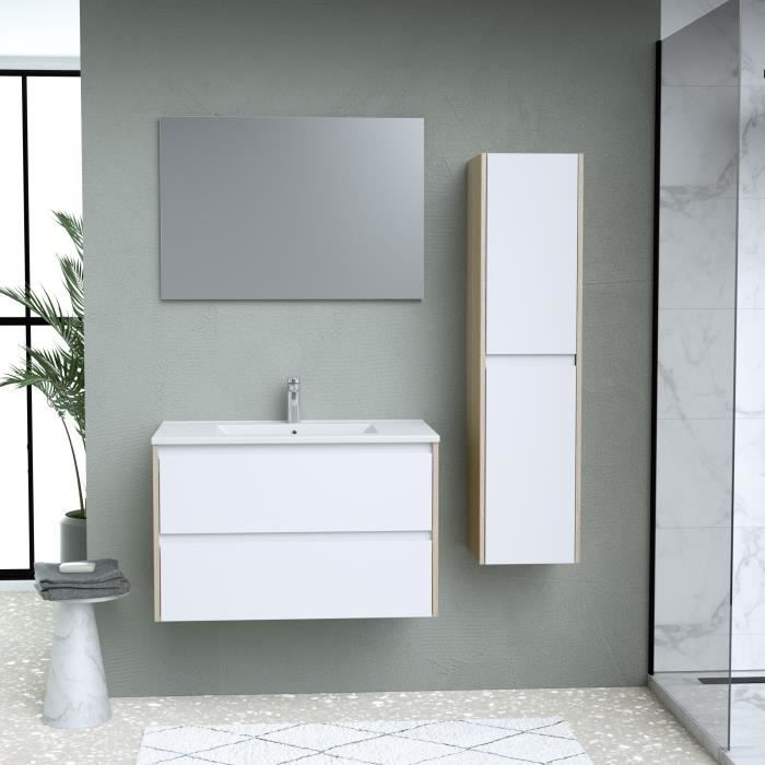 Ensemble SKARA  set de salle de bain 80, vanity+vasque+miroir & Colonne