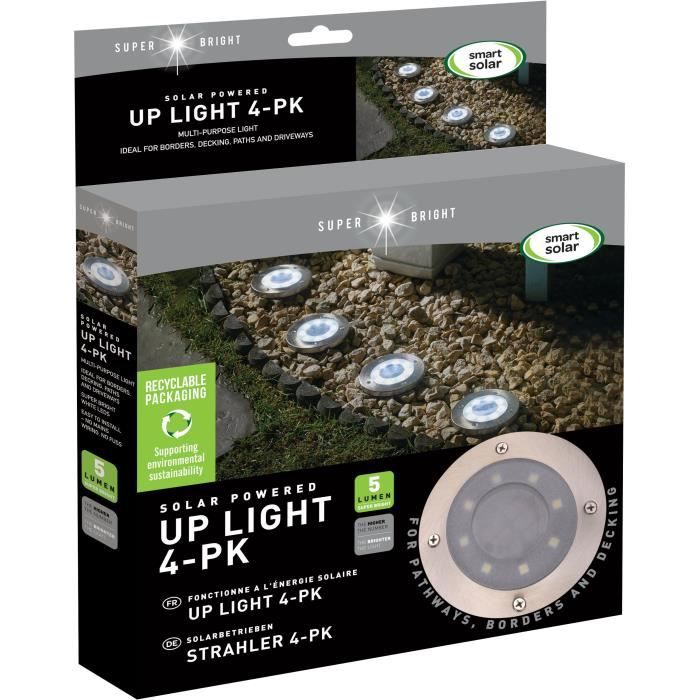 Pack de 4 Spots solaires UpSMART GARDEN -Light - 5 lumens - Acier - LED intégrée - SMART GARDEN