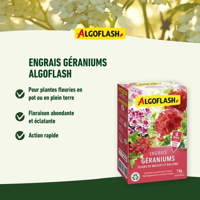 Engrais Géraniums, Fleurs de Massifs et Balcons - ALGOFLASH NATURASOL - 1 kg