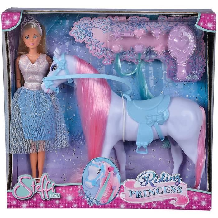 Simba - Steffi Love Princesse et Cheval - Poupée Mannequin 29cm - Robe + Tiare - Accessoires de Coiffure inclu