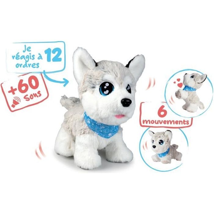 Peluche Chi Chi Love Husky interactif - 30cm - 12 commandes vocales - 60 sons différents - des 4 ans