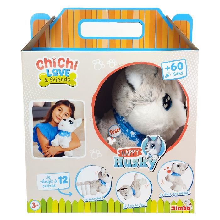 Peluche Chi Chi Love Husky interactif - 30cm - 12 commandes vocales - 60 sons différents - des 4 ans