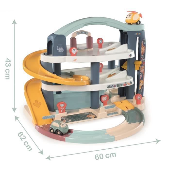 Garage 1er âge Little Smoby - 3 niveaux - Inclus : 1 voiture, 1 hélicoptere, 4 pistes