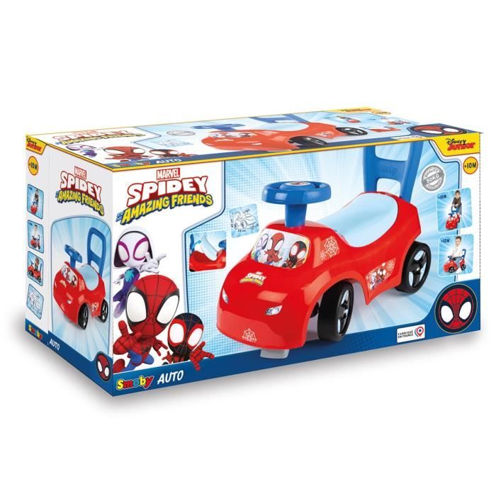 Smoby - Porteur auto enfant 2 en 1 - Spidey - Coffre sous la selle - Des 10 mois - Fabrication française