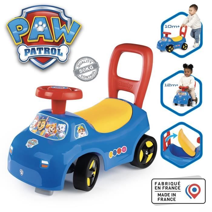 Smoby - Porteur auto enfant 2 en 1 - Pat' Patrouille - Coffre sous la selle + klaxon - Des 10 mois - Fabrication française