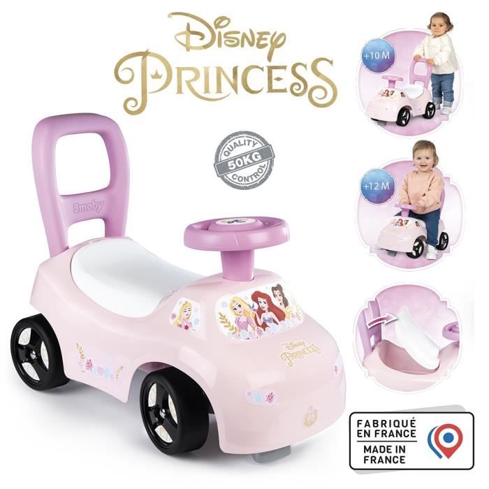 Smoby - Porteur auto enfant 2 en 1 - Disney Princesse - Coffre sous la selle - Des 10 mois - Fabrication française