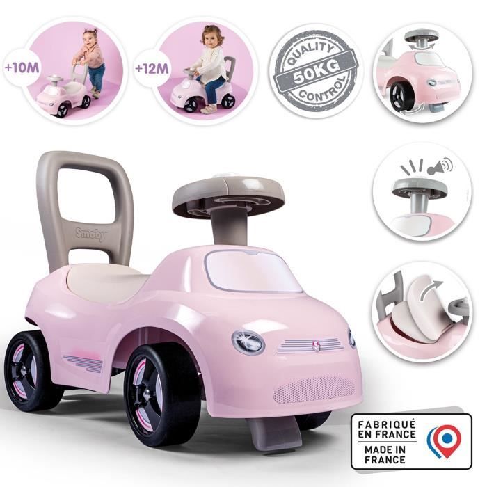 Smoby - Porteur enfant 2 en 1 - Auto Rose - Coffre sous la selle + klaxon - Des 10 mois - Fabrication française