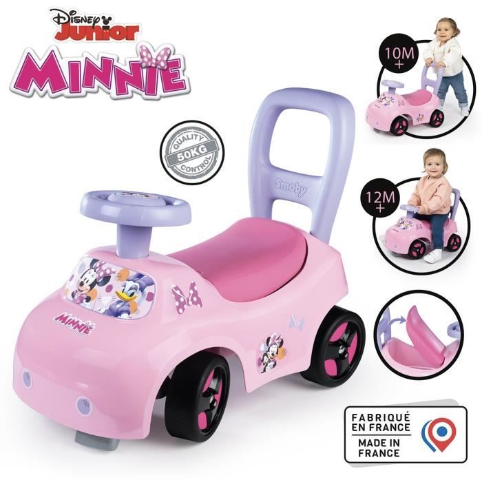 Smoby - Porteur auto enfant 2 en 1 - Minnie - Coffre sous la selle - Des 10 mois - Fabrication française