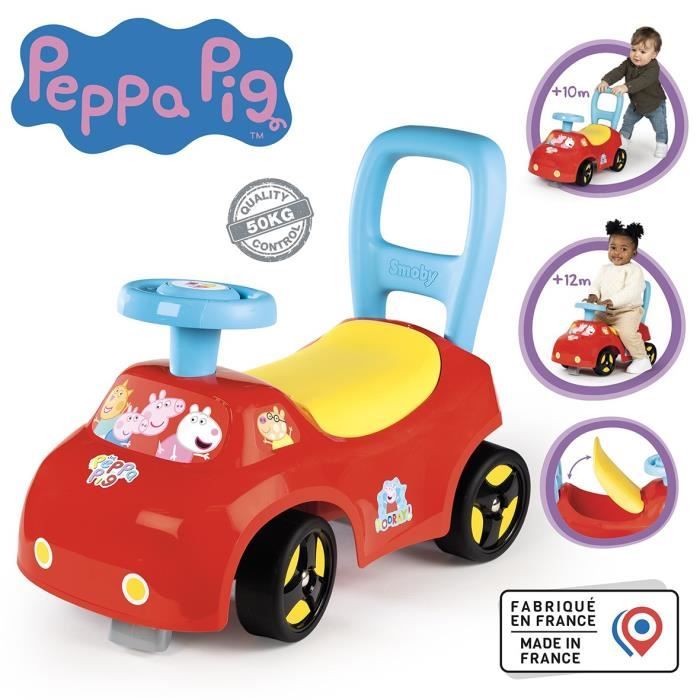 Smoby - Porteur auto enfant 2 en 1 - Peppa Pig - Coffre sous la selle - Des 10 mois - Fabrication française