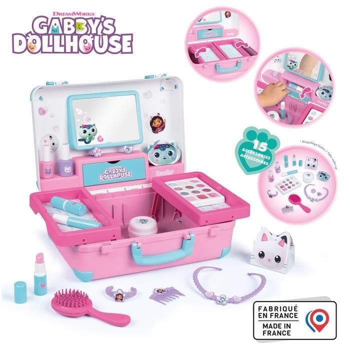 Smoby - Gabby et la Maison Magique - Valise beauté  facile a transporter - 13 accessoires inclus : coiffure, onglerie, maquillage -