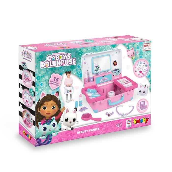 Smoby - Gabby et la Maison Magique - Valise beauté  facile a transporter - 13 accessoires inclus : coiffure, onglerie, maquillage -