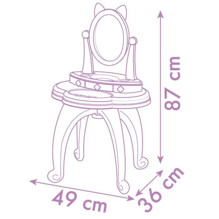 Smoby - Gabby et la Maison Magique - Coiffeuse enfant 2 en 1 - Tabouret inclus - 12 accessoires - Miroir orientable