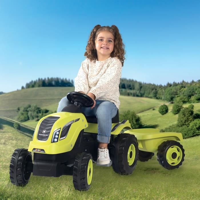 Tracteur a pédales Smoby Farmer XL + Remorque - Vert