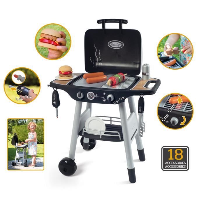 Smoby - BBQ Grill - Barbecue pour enfant - 18 accessoires - Fonctions flammes rétractables et boutons sonores - Fabriqué en France