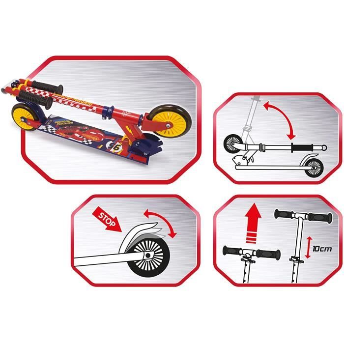 Smoby - Cars - Patinette 2 roues pliable - Strucure métale - Trottinette avec guidon réglable