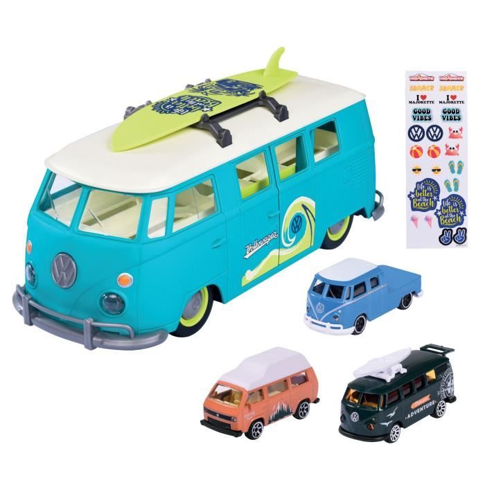 Véhicule miniature - MAJORETTE - Volkswagen T1 35cm - Pack avec 3 véhicules 1/64eme - Bleu