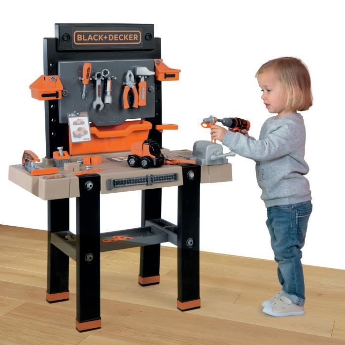 Smoby - Etabli bricolo Ultimate Black and Decker - Bruits réalistes - 95 accessoires - Voiture a construire - Fabrication française