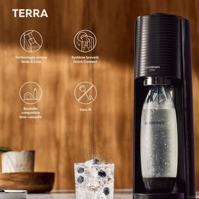 Machine a soda et eau gazeuse Sodastream TERRA Noire + 1 bouteille compatible Lave Vaisselle