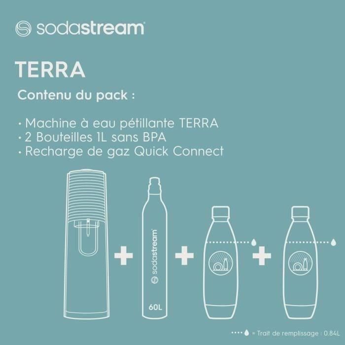 Machine a soda et eau gazeuse Sodastream TERRA Noire + 2 bouteilles compatibles Lave Vaisselle