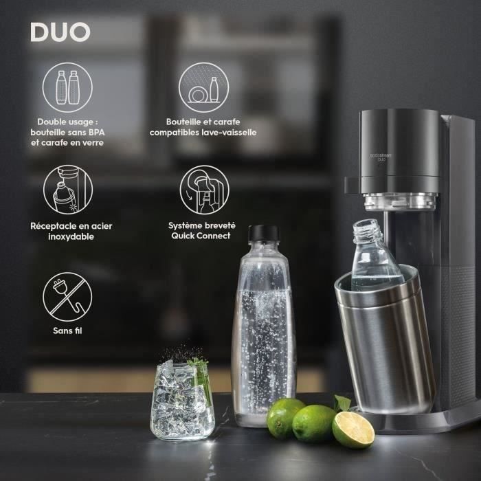 Machine a soda et eau gazeuse Sodastream DUO Noire + 2 carafes + 2 bouteilles