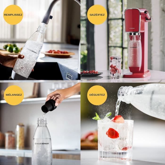 Machine a eau pétillante - SODASTREAM - ART Mandarine - Avec 1 bouteille 1L, compatible lave-vaisselle + 1 recharge de gaz 60L