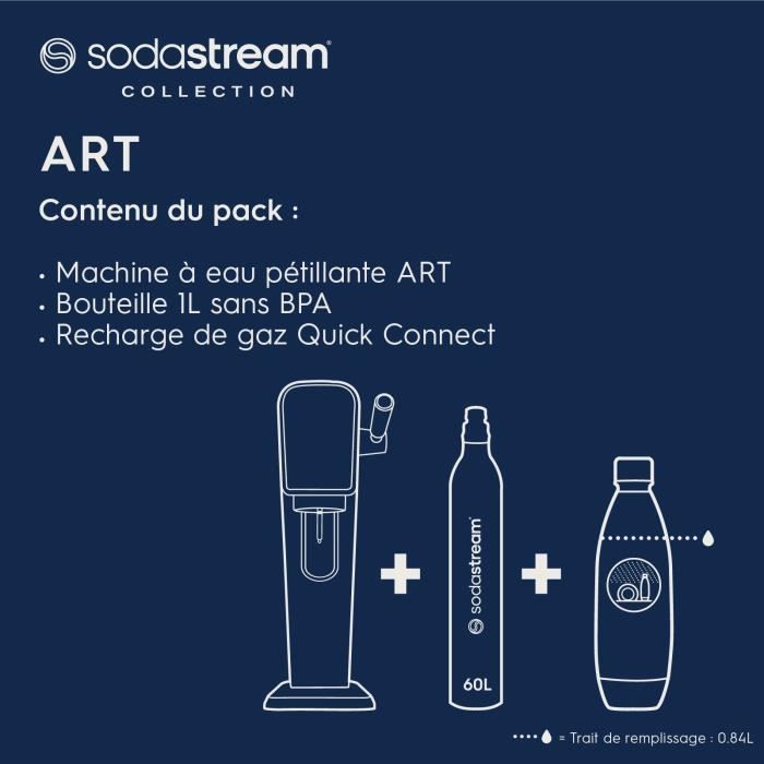 Machine a eau pétillante - SODASTREAM - ART Mandarine - Avec 1 bouteille 1L, compatible lave-vaisselle + 1 recharge de gaz 60L