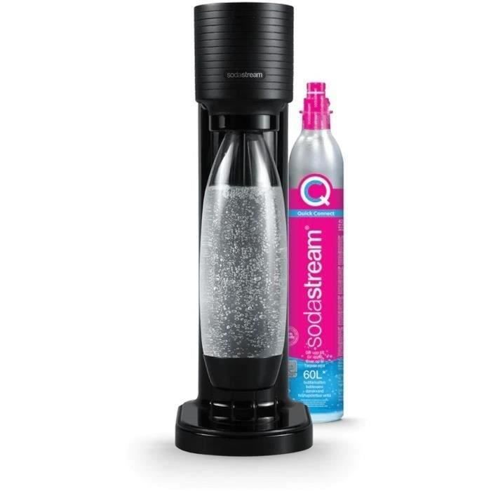 SodaStream GAIA Machine a Eau Pétillante - Pack 1 Bouteille 1L Compatible Lave-Vaisselle + 1 Recharge de Gaz 60L a Clipser - Noire