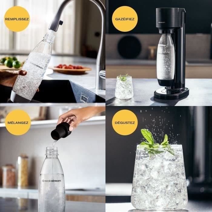 SodaStream GAIA Machine a Eau Pétillante - Pack 1 Bouteille 1L Compatible Lave-Vaisselle + 1 Recharge de Gaz 60L a Clipser - Noire