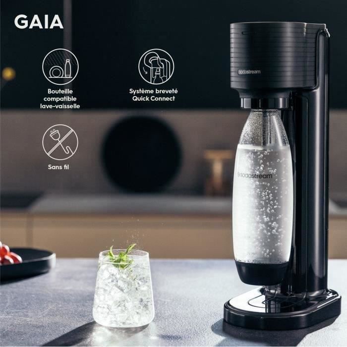 SodaStream GAIA Machine a Eau Pétillante - Pack 1 Bouteille 1L Compatible Lave-Vaisselle + 1 Recharge de Gaz 60L a Clipser - Noire