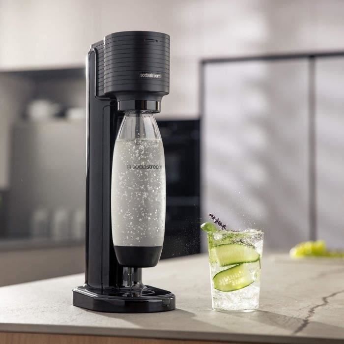 SodaStream GAIA Machine a Eau Pétillante - Pack 1 Bouteille 1L Compatible Lave-Vaisselle + 1 Recharge de Gaz 60L a Clipser - Noire