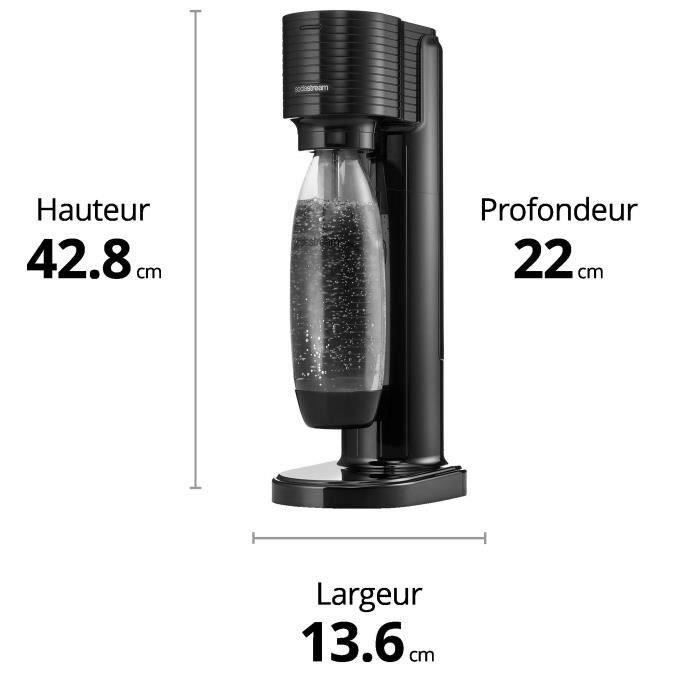 SodaStream GAIA Machine a Eau Pétillante - Pack 1 Bouteille 1L Compatible Lave-Vaisselle + 1 Recharge de Gaz 60L a Clipser - Noire