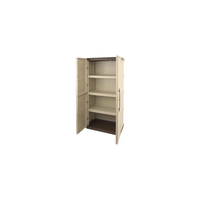 Armoire de rangement haute en résine TOOD - 3 tablettes - Taupe/écru - Charge maximale 60 kg