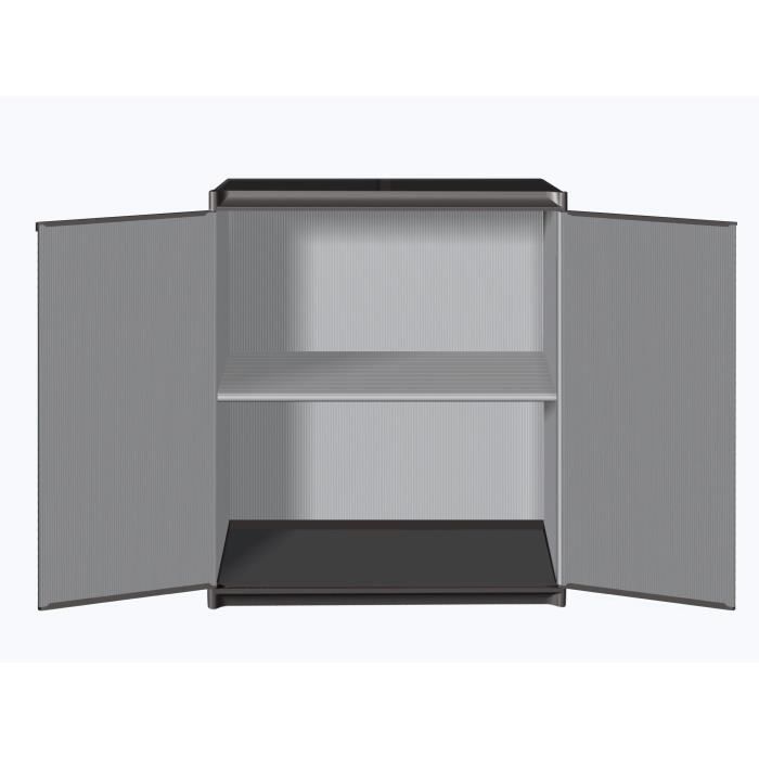 Armoire de rangement basse en résine TOOD - 1 tablette - 2 portes - Gris