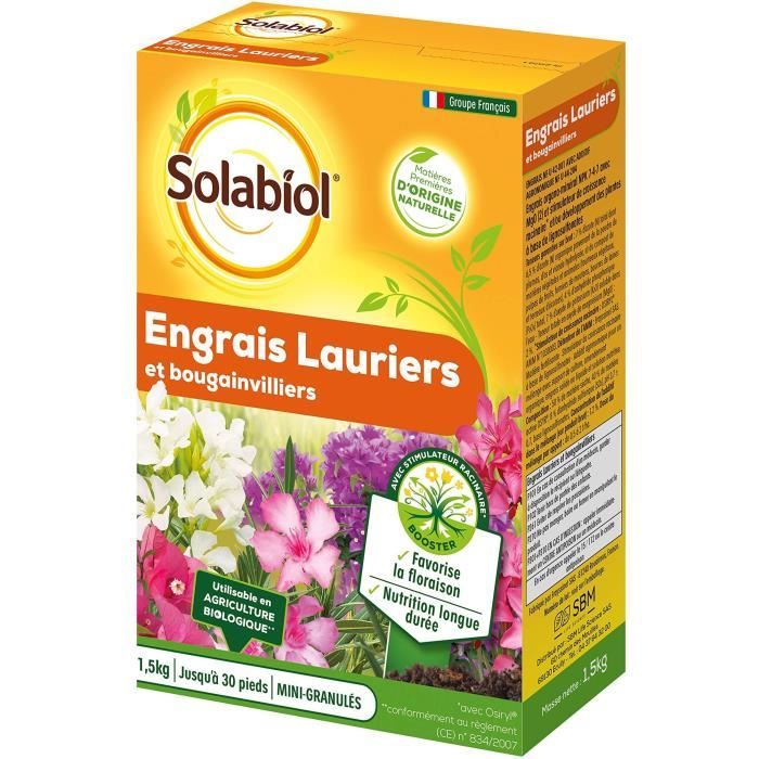 SOLABIOL SOLAURY15 Engrais Lauriers et Bougainvilliers 100% Organique | Action Longue Duree, 1,5 Kg