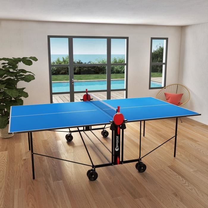 SPONETA - Table Tennis de Table - Table Ping Pong Compacte - Usage Intérieur - Bleu et noir