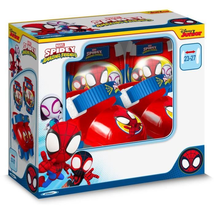 STAMP - Set Patins a roulettes avec genouilleres - Spidey - Enfant - Bleu - Rouge - Garçon