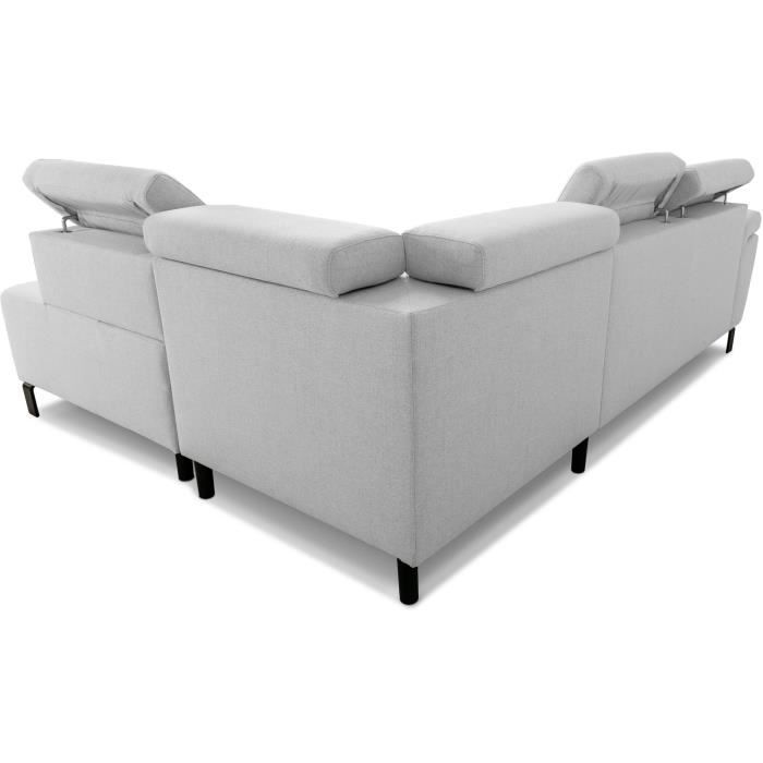 Canapé d'angle convertible - 4 personnes - STAN - Tissu Souris - 3 tétieres - Réversible - 243 x 92 x 184 cm