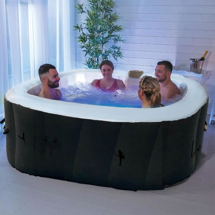 Spa gonflable SUNSPA - AC01-LED - 157 x 67 cm - 4 places - Carré (Livé avec filtre, cadenas, tapis de sol et couverture)