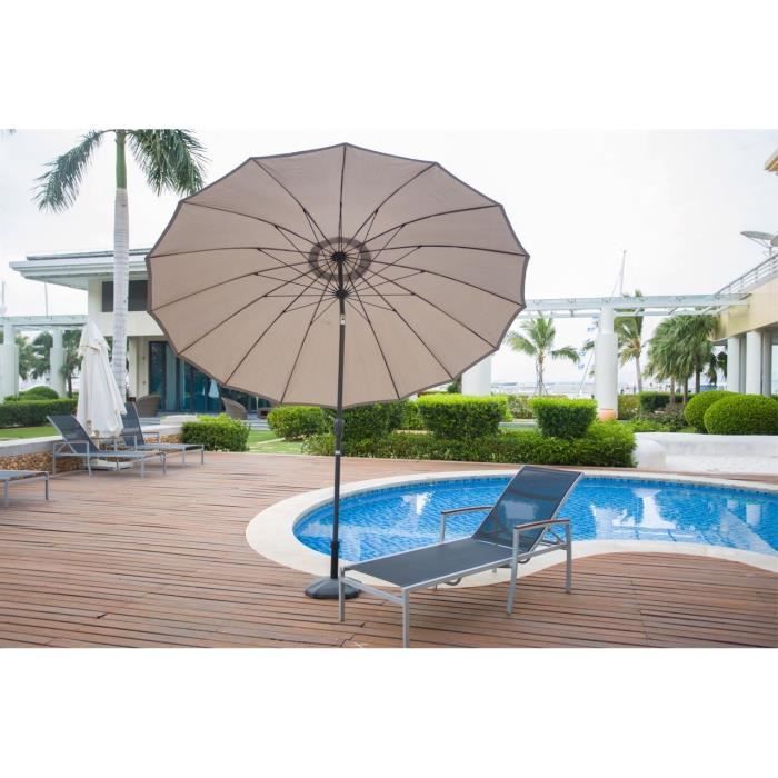 Parasol droit Shanghai inclinable - Diametre 3m - Mat aluminium et toile polyester 180g - Taupe