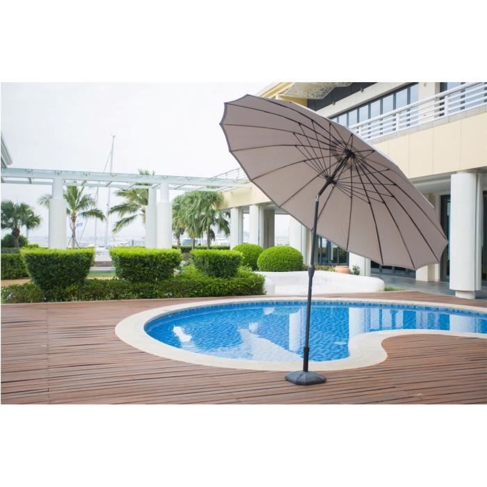 Parasol droit Shanghai inclinable - Diametre 3m - Mat aluminium et toile polyester 180g - Taupe