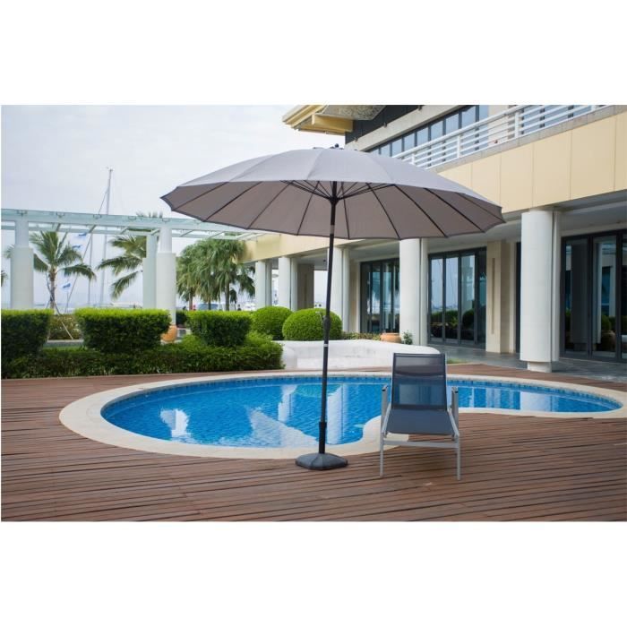 Parasol droit Shanghai inclinable - Diametre 3m - Mat aluminium et toile polyester 180g - Taupe